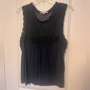 LOFT Blue Sleeveless Knit Top XXL Crochet Detail at Top